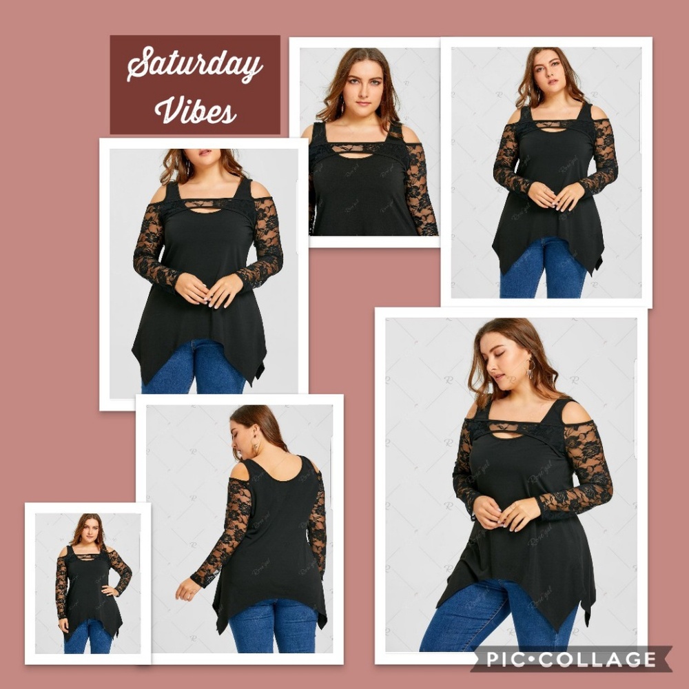 Plus size lace panel cut out handkerchief top